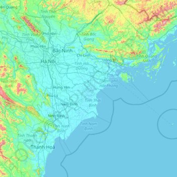 Red River Delta topographic map, elevation, terrain