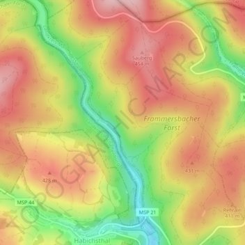 Wolfsrain topographic map, elevation, terrain