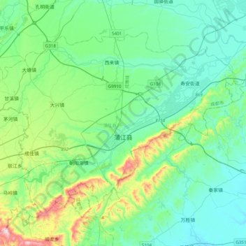 Pujiang County topographic map, elevation, terrain