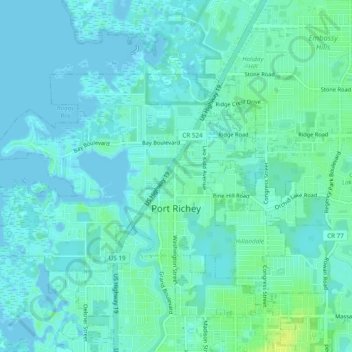 Port Richey topographic map, elevation, terrain