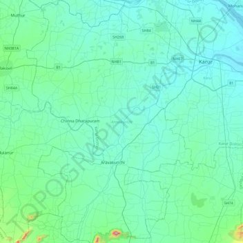 Aravakurichi topographic map, elevation, terrain