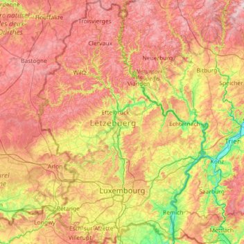 Luxembourg topographic map, elevation, terrain