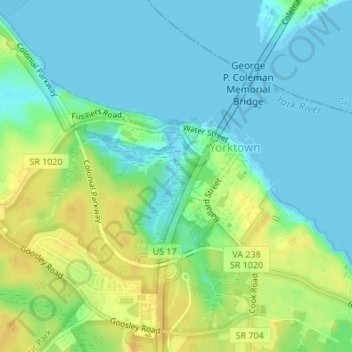 Yorktown topographic map, elevation, terrain