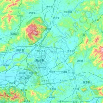 惠城区 topographic map, elevation, terrain