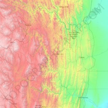Chuquisaca Department topographic map, elevation, terrain