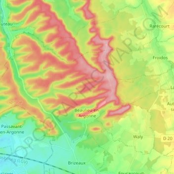 Beaulieu-en-Argonne topographic map, elevation, terrain