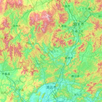 Qingyuan City topographic map, elevation, terrain