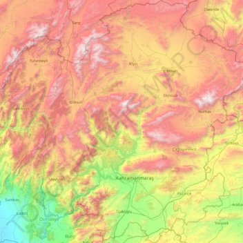 Kahramanmaraş topographic map, elevation, terrain