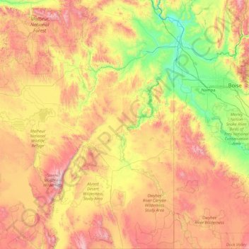 Malheur County topographic map, elevation, terrain