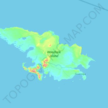 Woodlark Island topographic map, elevation, terrain
