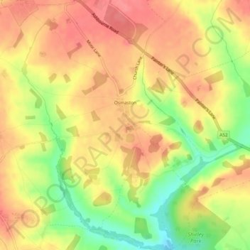 Osmaston CP topographic map, elevation, terrain
