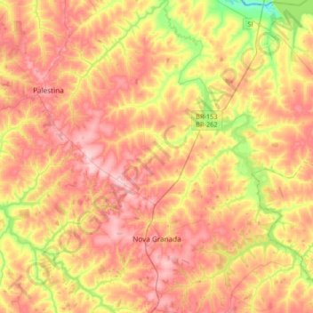 Nova Granada topographic map, elevation, terrain