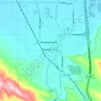 Baker City topographic map, elevation, terrain