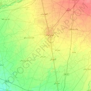 Gujranwala District topographic map, elevation, terrain