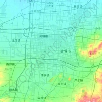 Zhangdian District topographic map, elevation, terrain