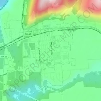 Kettle Falls topographic map, elevation, terrain