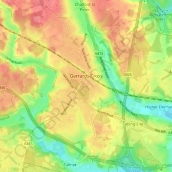 Gerrards Cross topographic map, elevation, terrain