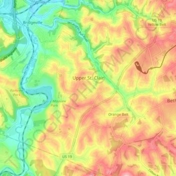 Upper St. Clair topographic map, elevation, terrain