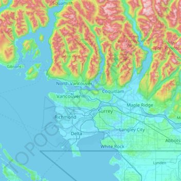 Metro Vancouver Regional District topographic map, elevation, terrain