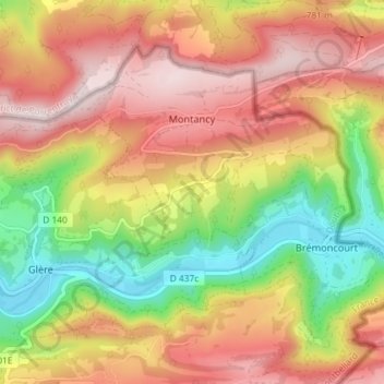 Montancy topographic map, elevation, terrain
