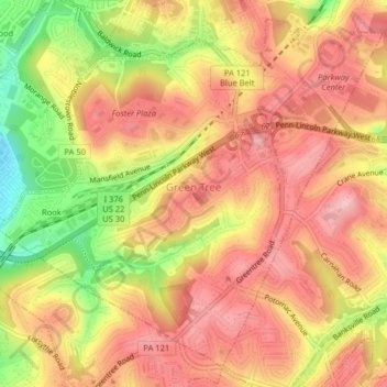 Green Tree topographic map, elevation, terrain