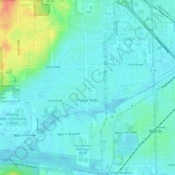 Palos Hills topographic map, elevation, terrain