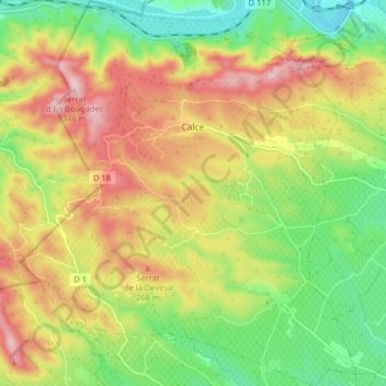 Calce topographic map, elevation, terrain