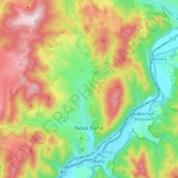 Nová Baňa topographic map, elevation, terrain