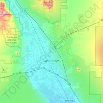 Las Cruces topographic map, elevation, terrain