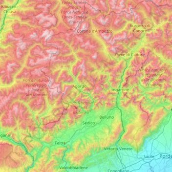 Belluno topographic map, elevation, terrain