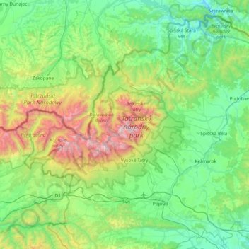 Tatra Mountains topographic map, elevation, terrain
