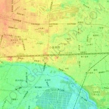 Koganei topographic map, elevation, terrain