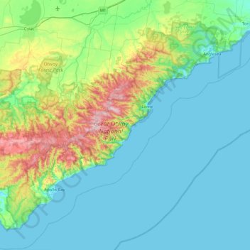 Great Otway National Park topographic map, elevation, terrain