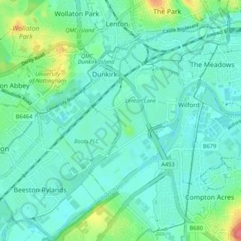 Nottingham Canal topographic map, elevation, terrain