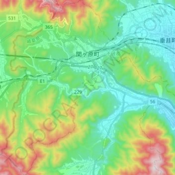 Sekigahara topographic map, elevation, terrain