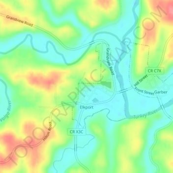 Elkport topographic map, elevation, terrain