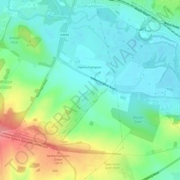Netherhampton topographic map, elevation, terrain