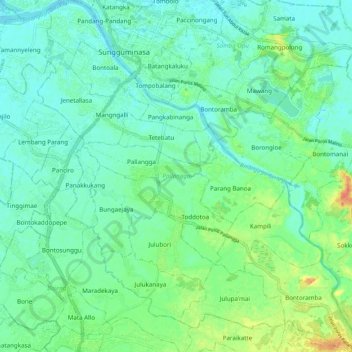 Pallangga topographic map, elevation, terrain