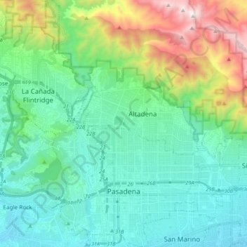 Pasadena topographic map, elevation, terrain