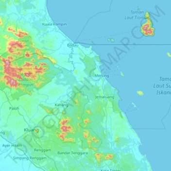 Mersing topographic map, elevation, terrain