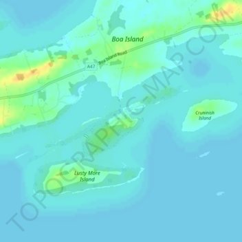 Lusty Beg Island topographic map, elevation, terrain