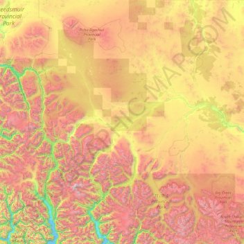 Area J (West Chilcotin) topographic map, elevation, terrain