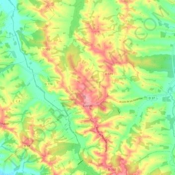 Lupiac topographic map, elevation, terrain