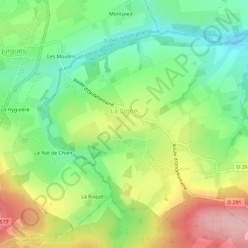 La Bigne topographic map, elevation, terrain