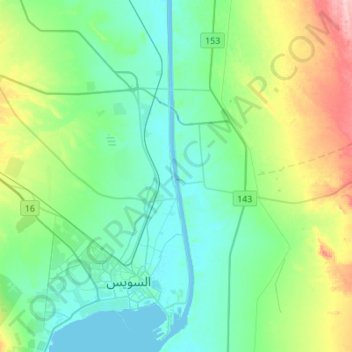 Suez Canal topographic map, elevation, terrain
