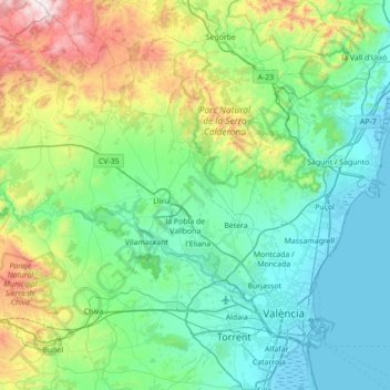 El Campo de Turia topographic map, elevation, terrain