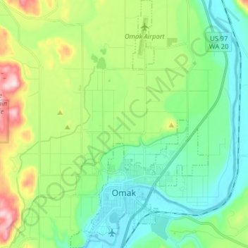 Omak topographic map, elevation, terrain