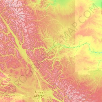 Peace River Regional District topographic map, elevation, terrain