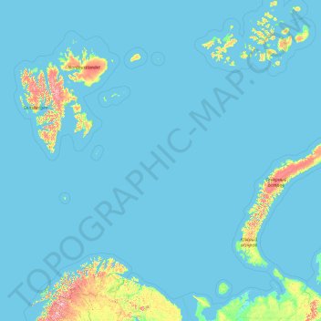 Barents Sea topographic map, elevation, terrain