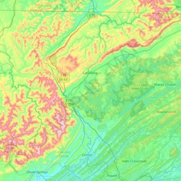 Norris Lake topographic map, elevation, terrain